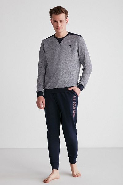 U.S. Polo Assn. 18720 Ανδρικό σετ μακρυμάνικης πιτζάμες με στρογγυλή λαιμόκοψη σε μπλε ναυτικό