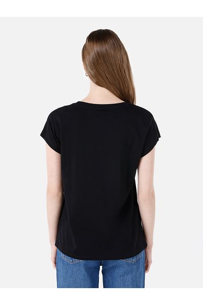 Colin's Tricou negru cu mânecă scurtă pentru femei, cu decolteu rotund, cu croială normală