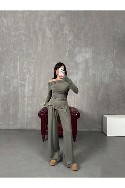 solena sln Asymmetrical Cut Draped Blouse and Pants Set - Modal