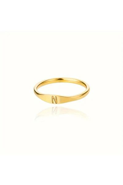 MAF Atölye Kpop Signet Ring - Steel Stainless 18K Gold Letter N Plated