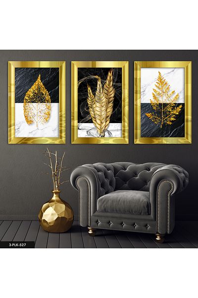 Evinemoda Leaf Feather Gold 3 piese de masă cu oglindă din plexiglas
