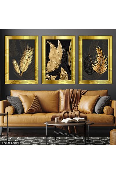 Evinemoda Gold Butterfly Leaves Cadru Aur 3 Piese Plexi Oglindă Tabla