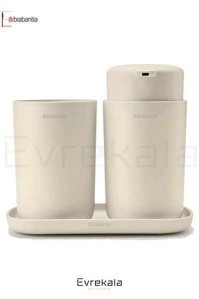 Brabantia Beige Bathroom Set - Soap Dish and Toothbrush Holder, 3 Pieces - Scrub - New
