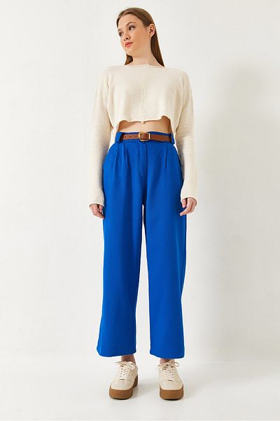 Bianco Lucci Women's Belted Thick Bridged Gabardine Trousers 3933 60251320