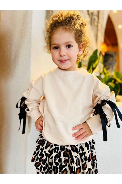 YARENKİDS Devojka - Sa leopard dezenom Set džempera, detaljna traka