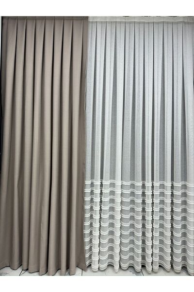 Taç Matsu Stone Color Cotton Background Curtain 1/3 Close Pleat