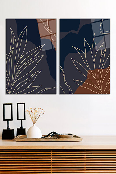 Vosevu Soyut Minimalist Tasarım 2'li Cam Tablo Seti, Modern Ev ve Ofis Dekoru...