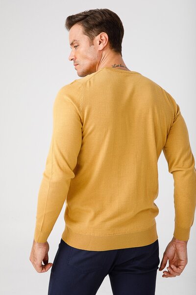 Desen Triko Men's Basic Crew Neck Fine Knitwear Sweater A.camel