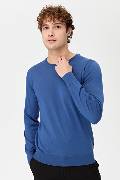 Desen Triko Чоловічий базовий светр з тонкого трикотажу з круглим вирізом, індиго