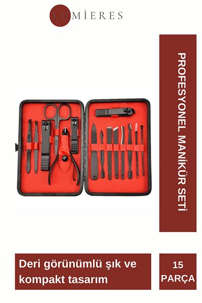 Lumieres Special Series Stainless Steel Hand Face Foot Care Durable Sharp Professional Manicure Set 15 Pieces