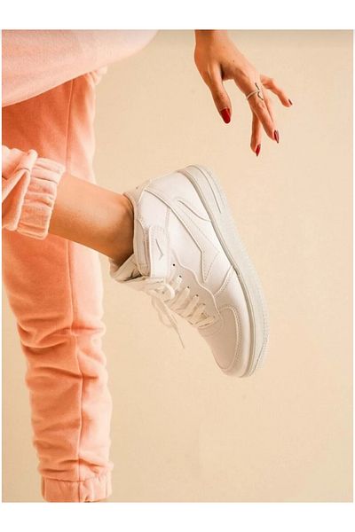 Lambırlent Pantofi sport cu velcro cu talie mare unisex 2185 alb