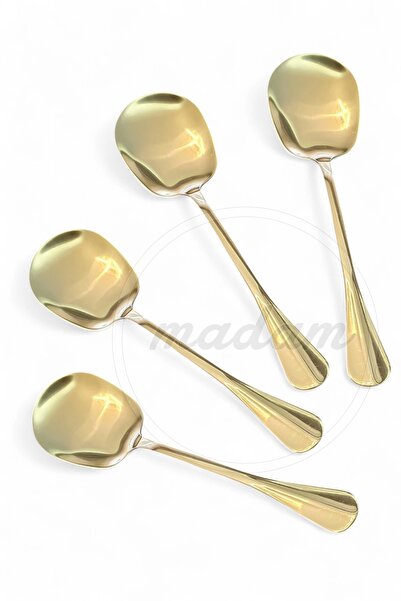 Madamev Set of 4 Gold Serving Spoons Stainless Steel Luxury Salad Dumpling Pastry Bakery Chicken Potato Serving Spoons