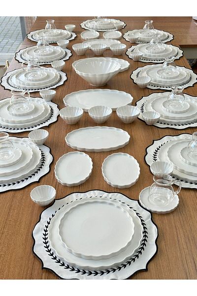 MD MİMOZA DEKOR Breakfast Set 87 Pieces Twist for 12 People