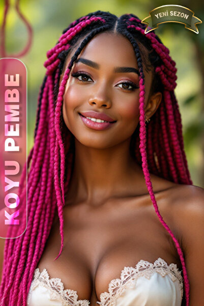 KONAK PERUK Afrika Örgüsü Rasta Ve Box Braid için Sentetik Saç - Koyu Pembe