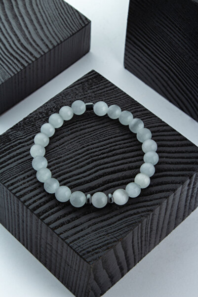 Uçar Doğaltaş Kedi Gözü Doğal Taş Gri Küre Kesim 8mm Bileklik