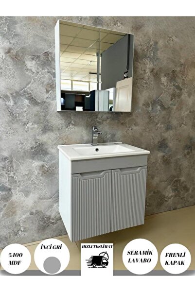 noce furniture BANYO DOLABI AYNALI CNC İŞLEMELİ MEMBRAN KAPAKLI 65 cm