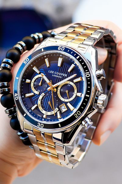 Lee Cooper Navy Blue Gold Yellow White Silver Men's Wristwatch with Stopwatch and Calendar Lc07256.290