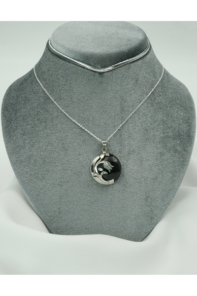 ALTAN ARSLAN Oltu Taşı Gümüş Kolye, Lale Motifli Gümüş Kolye, Sevgililer Günü Hediyesi