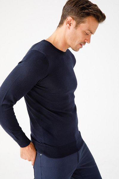 Desen Triko Ανδρικό πουλόβερ Basic Crew Neck Thin Knitwear Σκούρο Navy Blue
