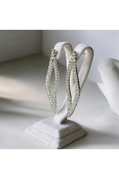 Takıtolia Geometrik Şekilli Püsküllü Uzun Sallantılı Zirkon Taşlı Parıltılı S...