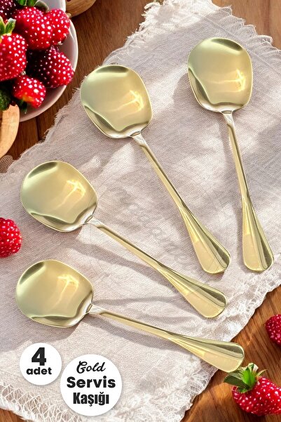 Madamev 4'lü Gold Servis Kaşığı Paslanmaz Çelik Lüx Salata Börek Pasta Fırın ...