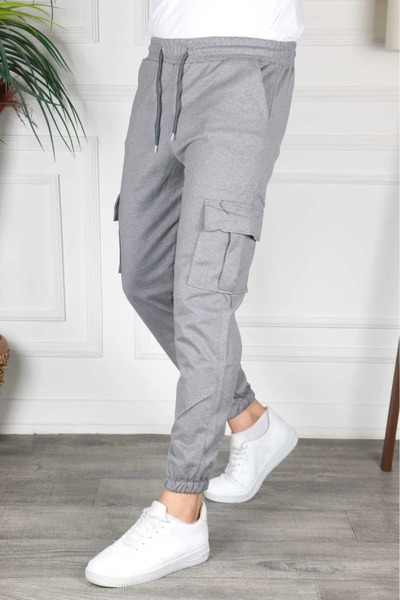 THE WHITE Men's Smoked Color Cargo Pocket Rubber Leg Sweatpants