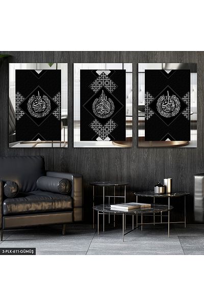 Evinemoda Felak Nas Ayetel Kursi Silver 3 piese de pictură cu oglindă din plexiglas