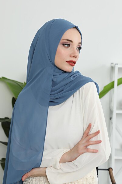 Aisha's Design Πρακτικό σάλι από σιφόν κλασικού σχεδιασμού, PS-11, Indigo