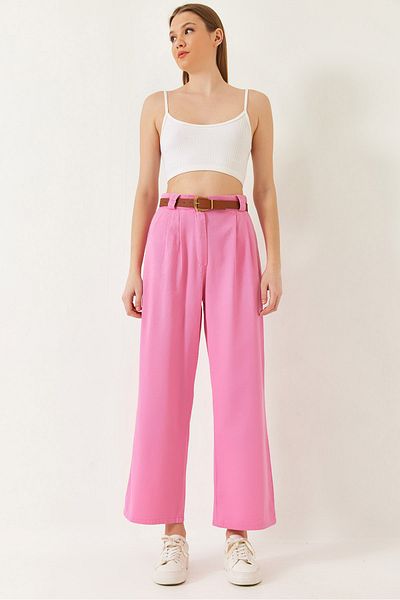 Bianco Lucci Women's Belted Thick Bridged Gabardine Trousers 3933 60251320