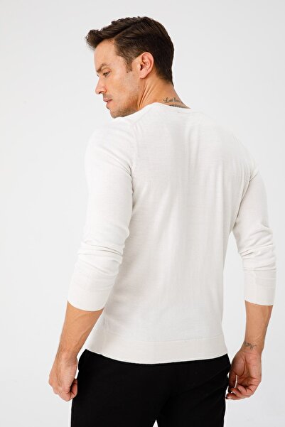 Desen Triko Чоловічий тонкий трикотажний светр - комір-стійка, кістковий колір