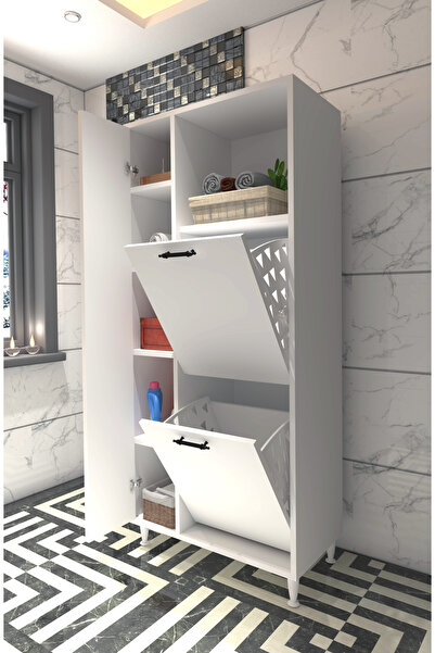 ELAY DESİGN Menekşe 2li Çamaşır Sepetli Çok Amaçlı Dolap