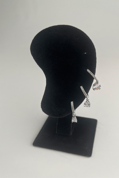 Modex Oval Taşlı Üçlü Halka Küpe