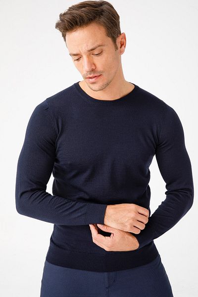 Desen Triko Ανδρικό πουλόβερ Basic Crew Neck Thin Knitwear Σκούρο Navy Blue