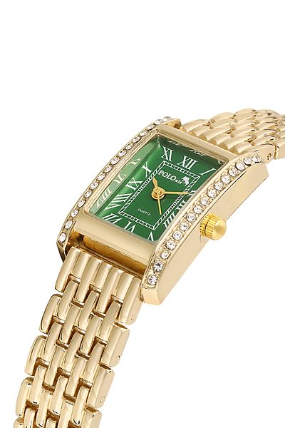Polo Air Gold Green Vintage Women's Wristwatch - Roman Numeral and Jewelled Pl-1501B3X