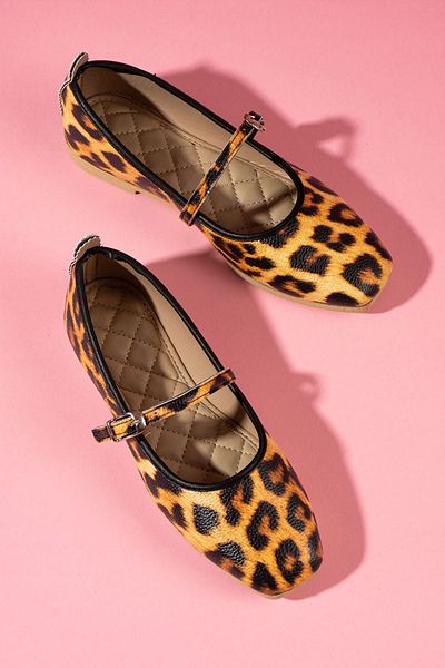 FUGA MODA Balerini Belton cu model leopard cu curea cu cataramă
