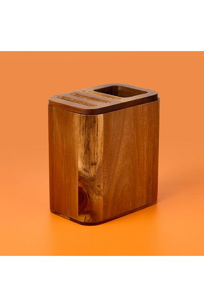 AROW Acacia Cutlery and Knife Holder - Brown - 15X10X17 cm