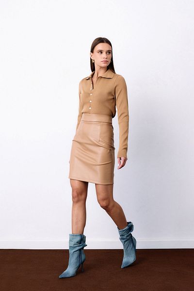 Sateen Fusta din piele cu ridicare - Camel