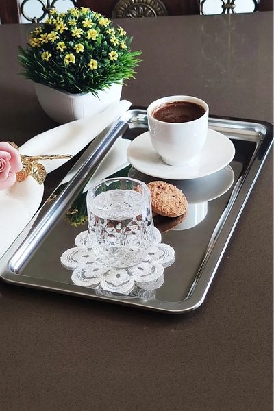 MG HOME Stainless Silver m Baton 23X13 cm - Accessory-Free Tray, Coffee Tea Rectangular Tray