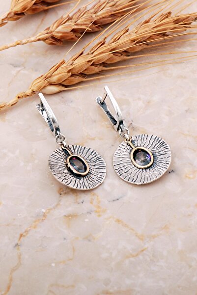 Sümer Telkari Mistik Topaz Taşlı Çekiç Dövme Elişi Gümüş Küpe 7221