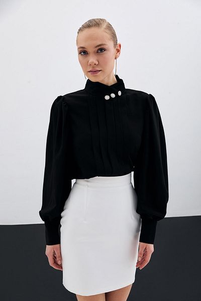 Sateen Bluză cu nervuri - neagră