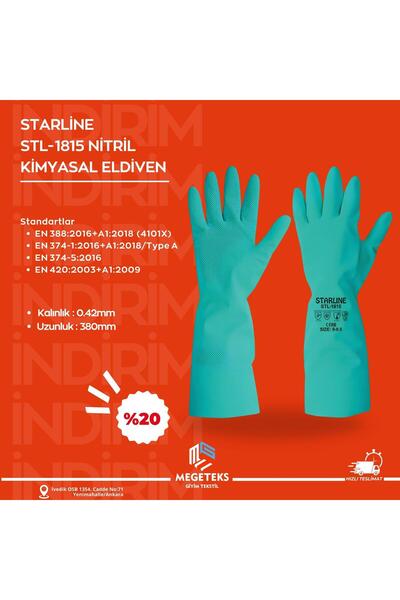megeteks Starline STL-1815 Nitril Kimyasal Yeşil Asit Eldiveni 380 mm