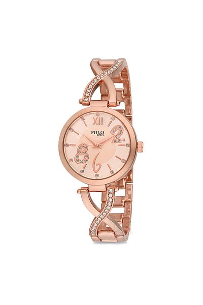 POLO Rucci ساعة يد نسائية أنيقة مرصعة بالأحجار لون نحاسي PL-1525B3x