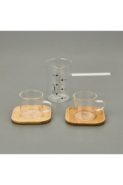Ckc 2-Piece Coffee Pot and Cup Set with Bamboo Plate - Transparent