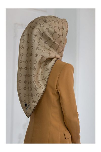 Vissona Μπεζ Twill Silk Monogram Φουλάρι 52033-0004