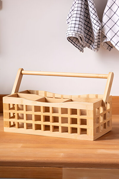 homsel Organizator multifuncțional cu 4 compartimente, coș din bambus pentru ...