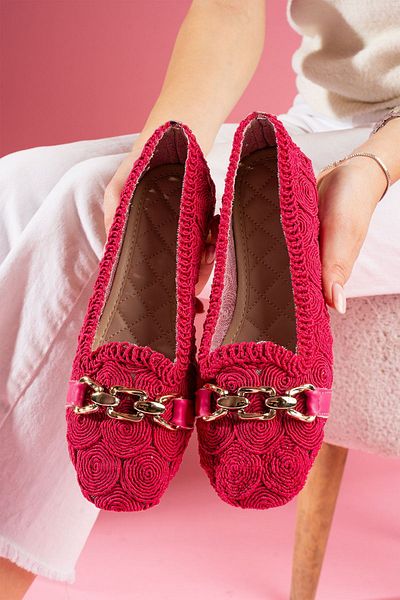 FUGA MODA Balerini Marsa Fuchsia Circle cu centură de perle brodate