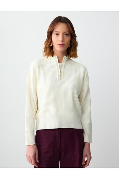Jimmy Key Pulover din tricot cu mânecă lungă, cu fermoar, cu gât rotic