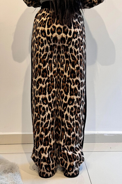 Hasenna PLT001 LEOPAR DESEN TRİKO LASTİKLİ PANTOLON