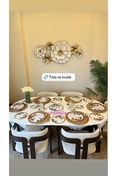 PONCİKPAZAR 31-Piece White Floral Breakfast and Cake Set for 6