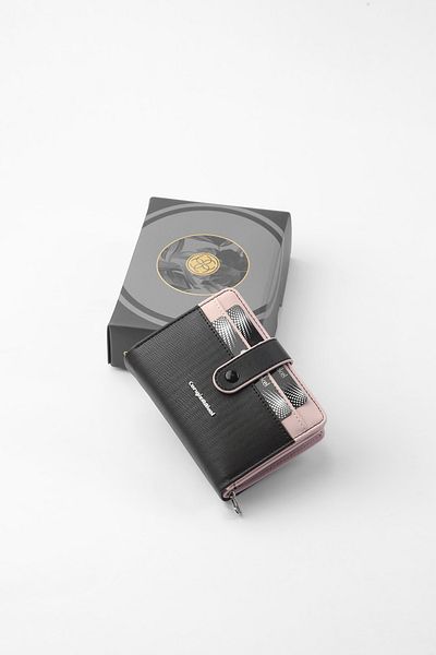 CENGİZ PAKEL Cengiz Pakel Women's Mini Size Wallet with Snap Detail - 65315m - Black/Powder